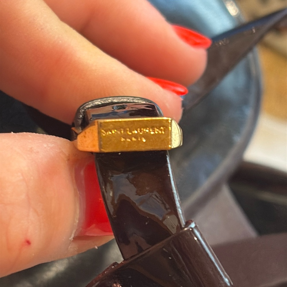 Yves Saint Laurent Burgundy Patent Leather T-Strap Platform Heels - Picture 8 of 13